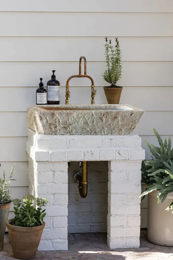 Ephesus Light Travertine Rustic Old-world Look Wall-mount Outdoor Sink (W)18