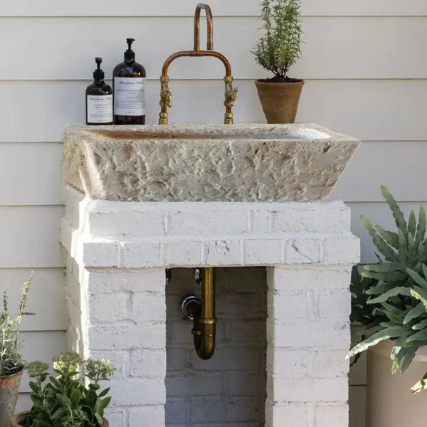 Ephesus Light Travertine Rustic Old-world Look Wall-mount Outdoor Sink (W)18