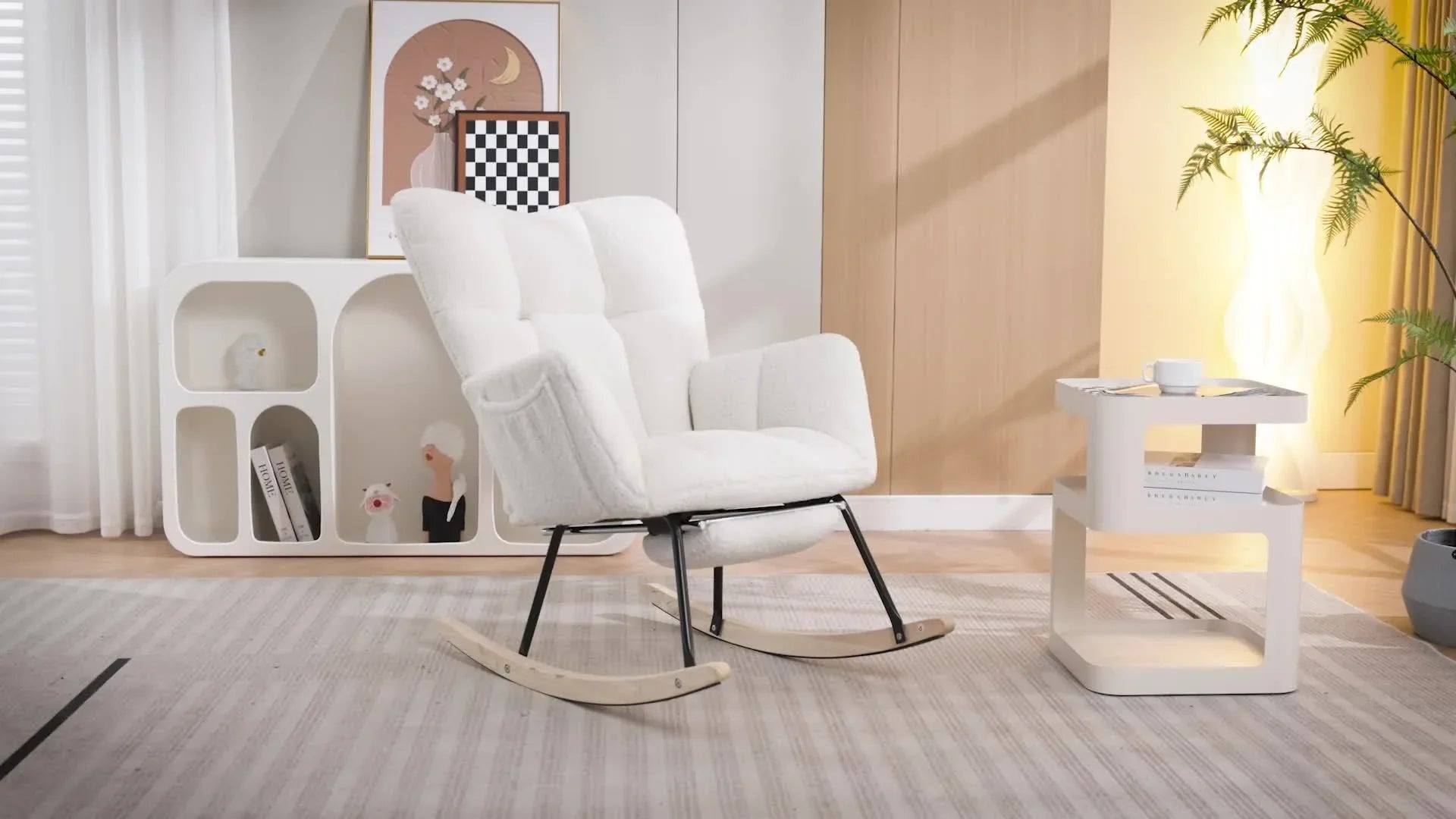 Ergonomic Teddy Fabric Rocking Chair with Footstool - Hardwood Frame Glider Chair with Plush Cushioning, Manual Rocker for Indoor Use, Easy-Clean Spot Clean Design, Ideal for , Living Room, Bedroom - Perfect for Mum & Adults