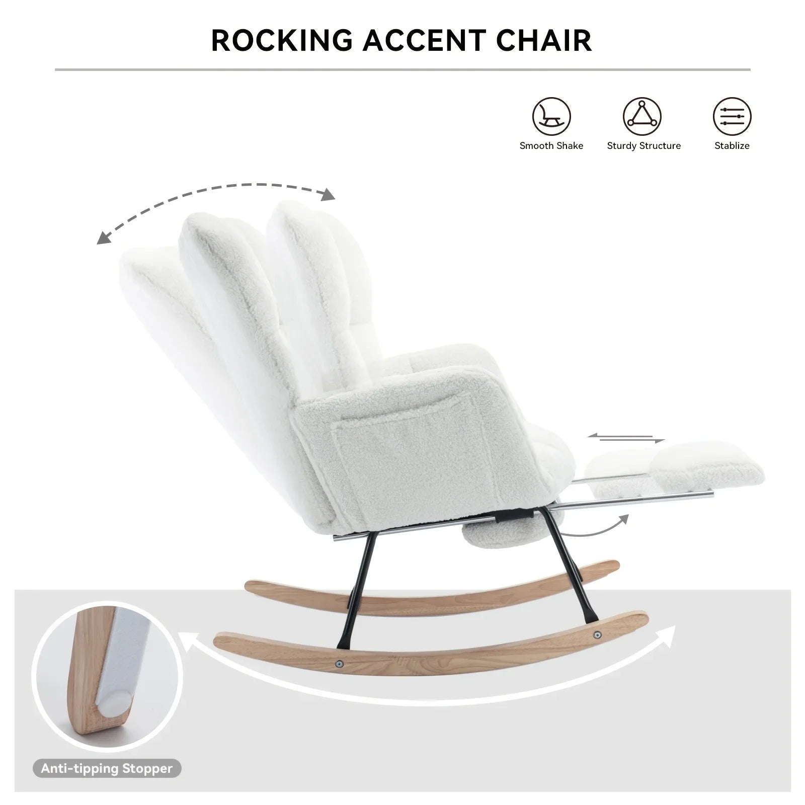 Ergonomic Teddy Fabric Rocking Chair with Footstool - Hardwood Frame Glider Chair with Plush Cushioning, Manual Rocker for Indoor Use, Easy-Clean Spot Clean Design, Ideal for , Living Room, Bedroom - Perfect for Mum & Adults