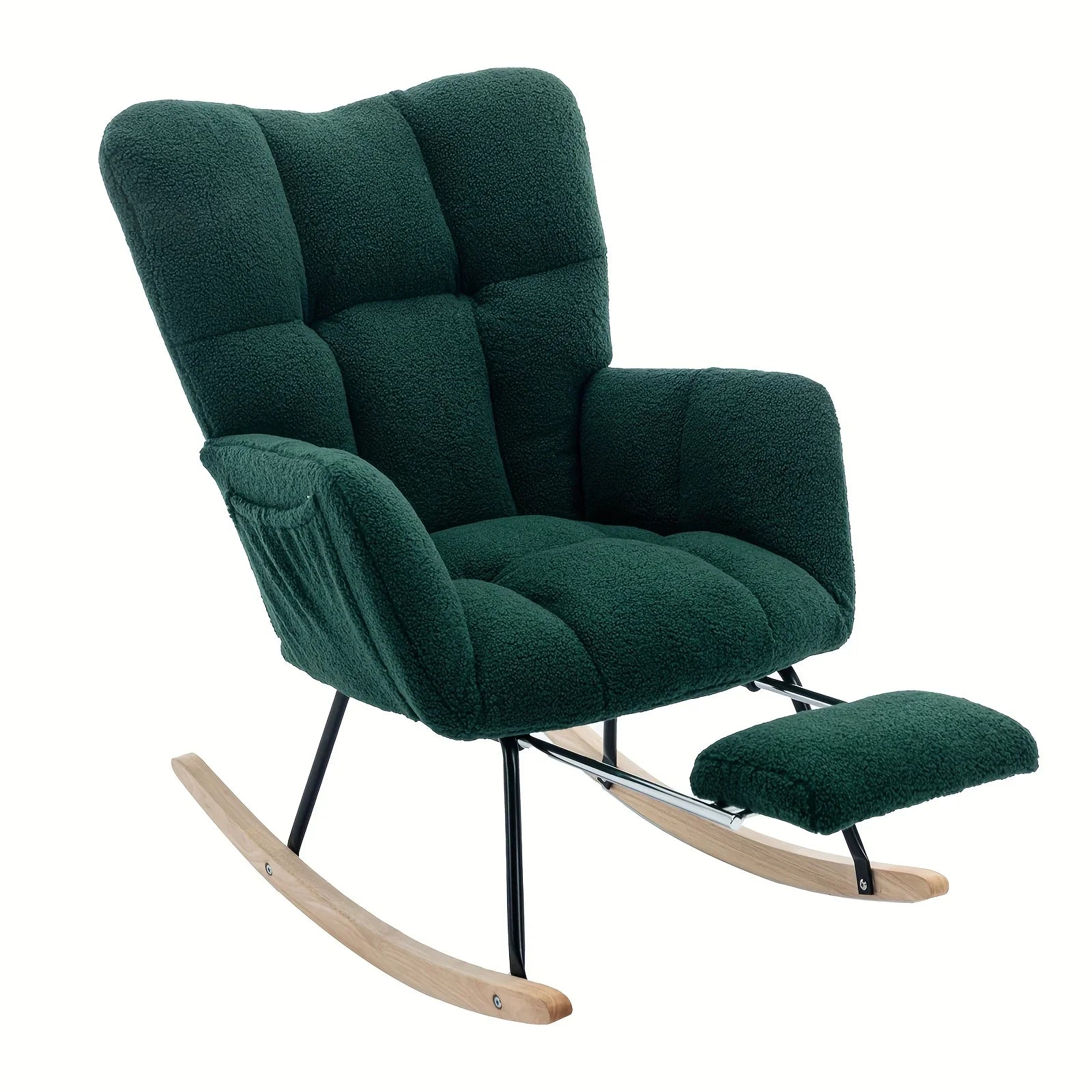 Ergonomic Teddy Fabric Rocking Chair with Footstool - Hardwood Frame Glider Chair with Plush Cushioning, Manual Rocker for Indoor Use, Easy-Clean Spot Clean Design, Ideal for , Living Room, Bedroom - Perfect for Mum & Adults