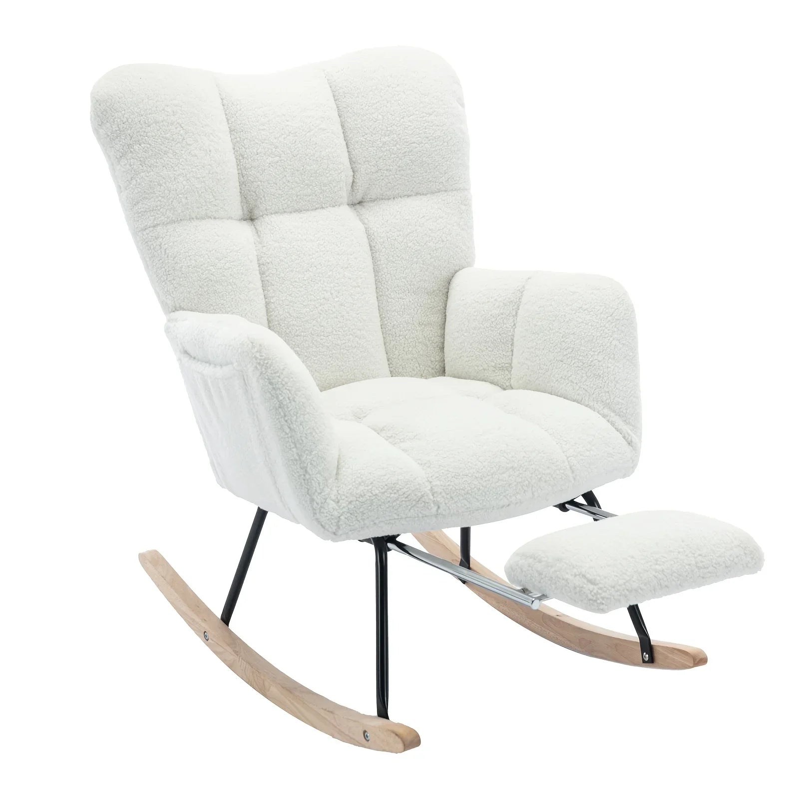 Ergonomic Teddy Fabric Rocking Chair with Footstool - Hardwood Frame Glider Chair with Plush Cushioning, Manual Rocker for Indoor Use, Easy-Clean Spot Clean Design, Ideal for , Living Room, Bedroom - Perfect for Mum & Adults