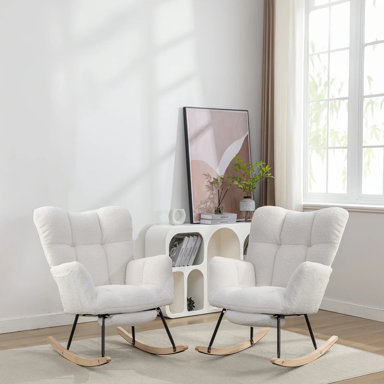 Ergonomic Teddy Fabric Rocking Chair with Footstool - Hardwood Frame Glider Chair with Plush Cushioning, Manual Rocker for Indoor Use, Easy-Clean Spot Clean Design, Ideal for , Living Room, Bedroom - Perfect for Mum & Adults