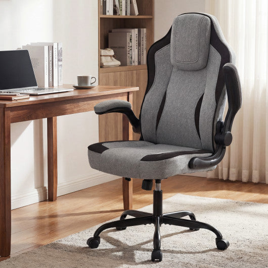 Ergonomic Computer Office Chair with 90° Flip-up Armrests-Gray