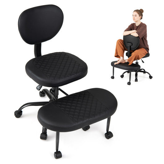 Ergonomic Cross Legged Office Chair with Height-Adjustable Seat - Black