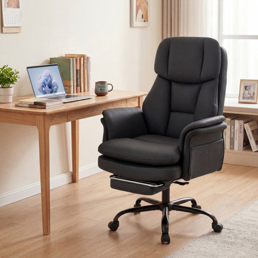 Ergonomic Cross Legged Office Chair Big and Tall Executive Chair with Retractable Footrest-Black