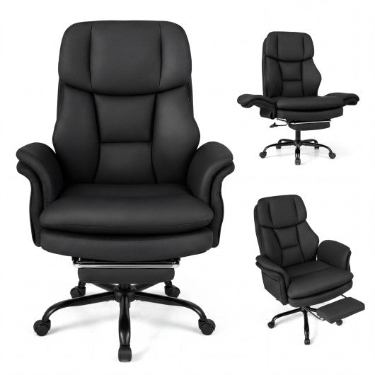 Ergonomic Cross Legged Office Chair Big and Tall Executive Chair with Retractable Footrest-Black