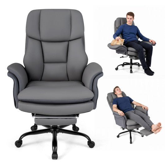 Ergonomic Cross Legged Office Chair Big and Tall Executive Chair with Retractable Footrest-Grey