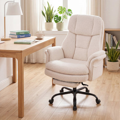 Ergonomic Cross Legged Office Chair Big and Tall Executive Chair with Retractable Footrest-White