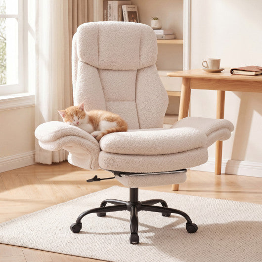 Ergonomic Cross Legged Office Chair Big and Tall Executive Chair with Retractable Footrest-White