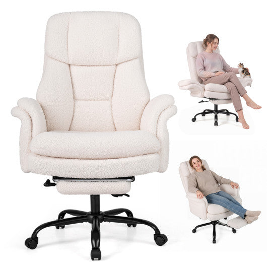 Ergonomic Cross Legged Office Chair Big and Tall Executive Chair with Retractable Footrest-White