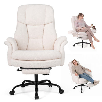 Ergonomic Cross Legged Office Chair Big and Tall Executive Chair with Retractable Footrest-White