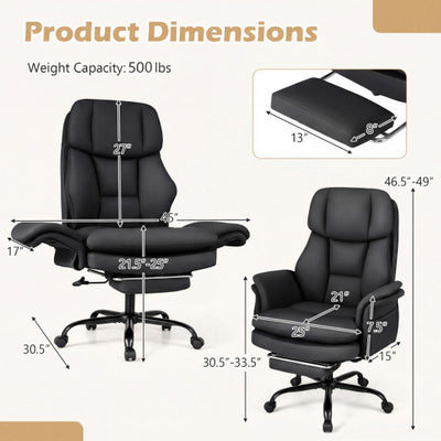 Ergonomic Cross Legged Office Chair Big and Tall Executive Chair with Retractable Footrest-Black