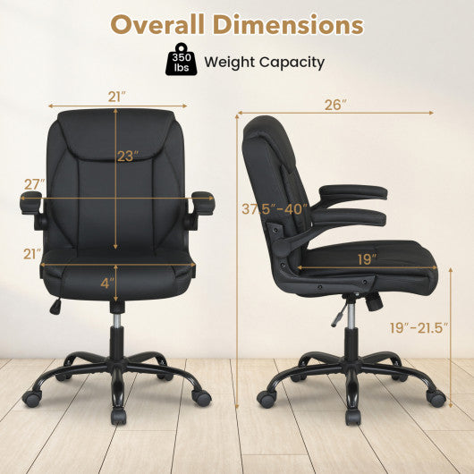 Ergonomic Leather Office Chair with Flip-up Armrests and Rocking Function-Black