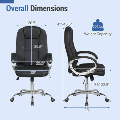 Ergonomic Leather Office Chair with Padded Armrests and Rocking Backrest-Black