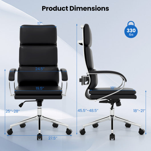 Ergonomic Leather Office Chair with Adjustable Height and Rocking Function-Black