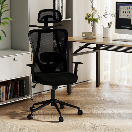Ergonomic Office Chair with 3D Headrest and Reclining Backrest-Black