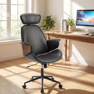 Ergonomic Office Chair with Headrest  Adjustable Height for Home Office and Study-Black