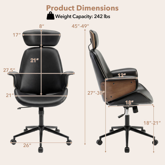 Ergonomic Office Chair with Headrest  Adjustable Height for Home Office and Study-Black