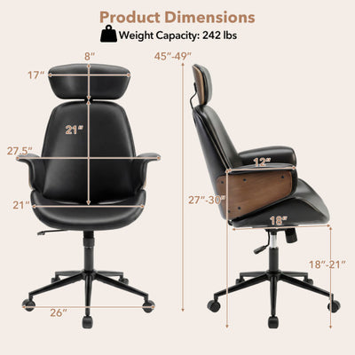 Ergonomic Office Chair with Headrest  Adjustable Height for Home Office and Study-Black