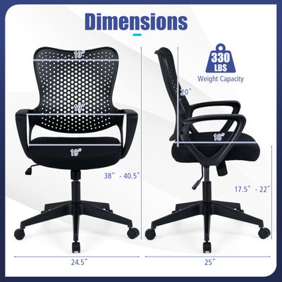 Ergonomic Office Chair Height Adjustable Computer Desk Chair with Breathable Butterfly Back-Black