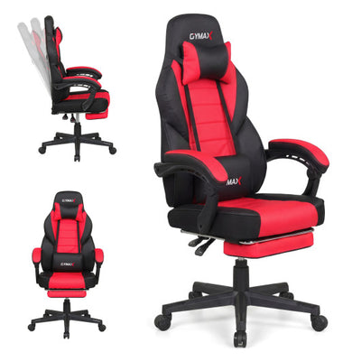 Ergonomic Video Game Chair with Headrest and Reclining Backrest-Red