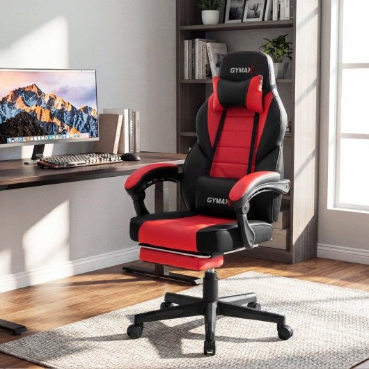 Ergonomic Video Game Chair with Headrest and Reclining Backrest-Red