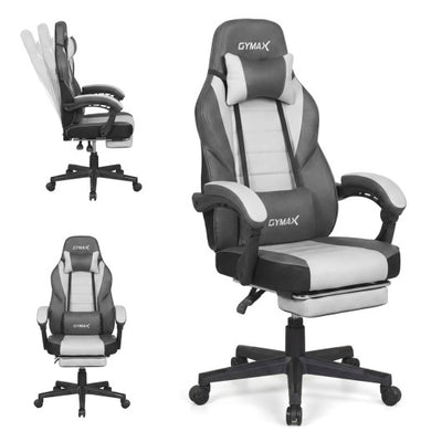Ergonomic Video Game Chair with Headrest and Reclining Backrest-Grey