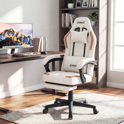 Ergonomic Video Game Chair with Headrest for Home Office-Beige