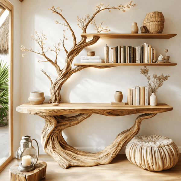 Eryndel Live Edge Solid Wood Console Table with Shelves
