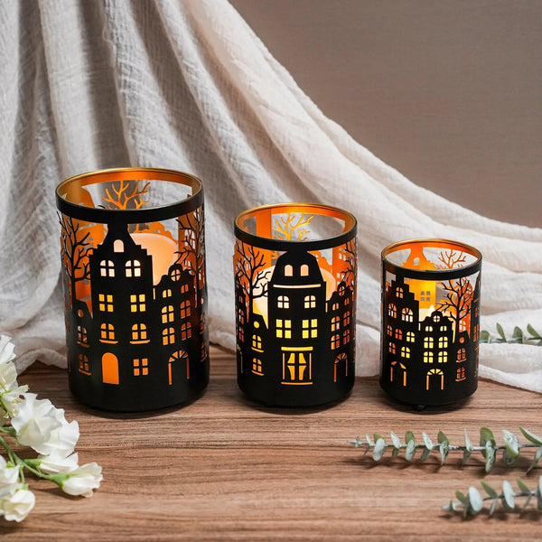 12PCS Village Silhouette Candle Lantern 7.5