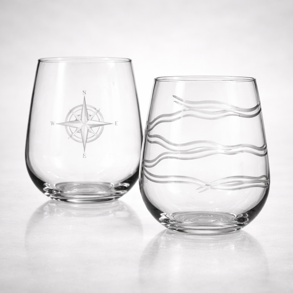 Etched Stemless Wine Glass – 17oz