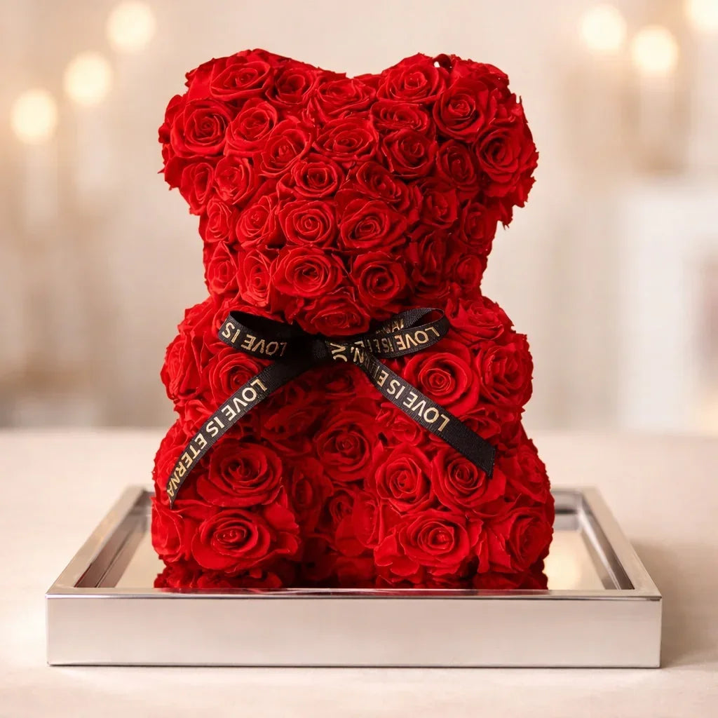 Eternal Rose Teddy Bear - Preserved Real Roses