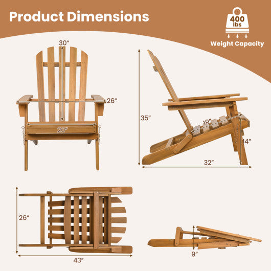 Folding Acacia Wood Oversized Adirondack Chair