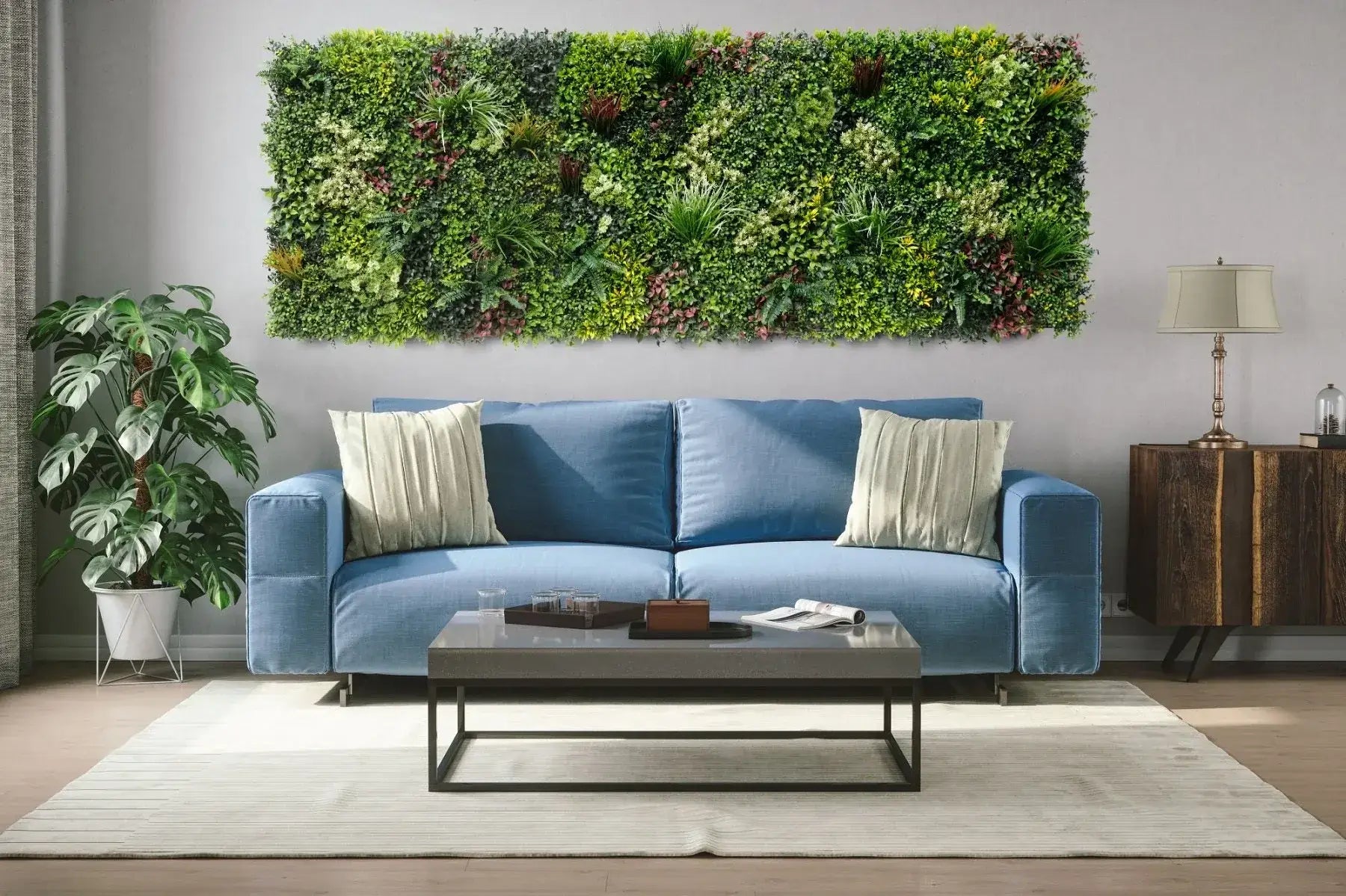 Evergreen Triptych Artificial Vertical Garden Green Wall Panel Set of 3 33 SQ FT – UV Resistant – Commercial Grade
