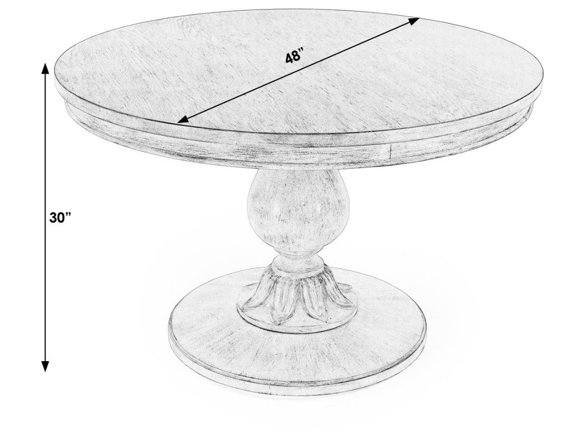 Measurement diagram of a round marble table with dimensions labeled.