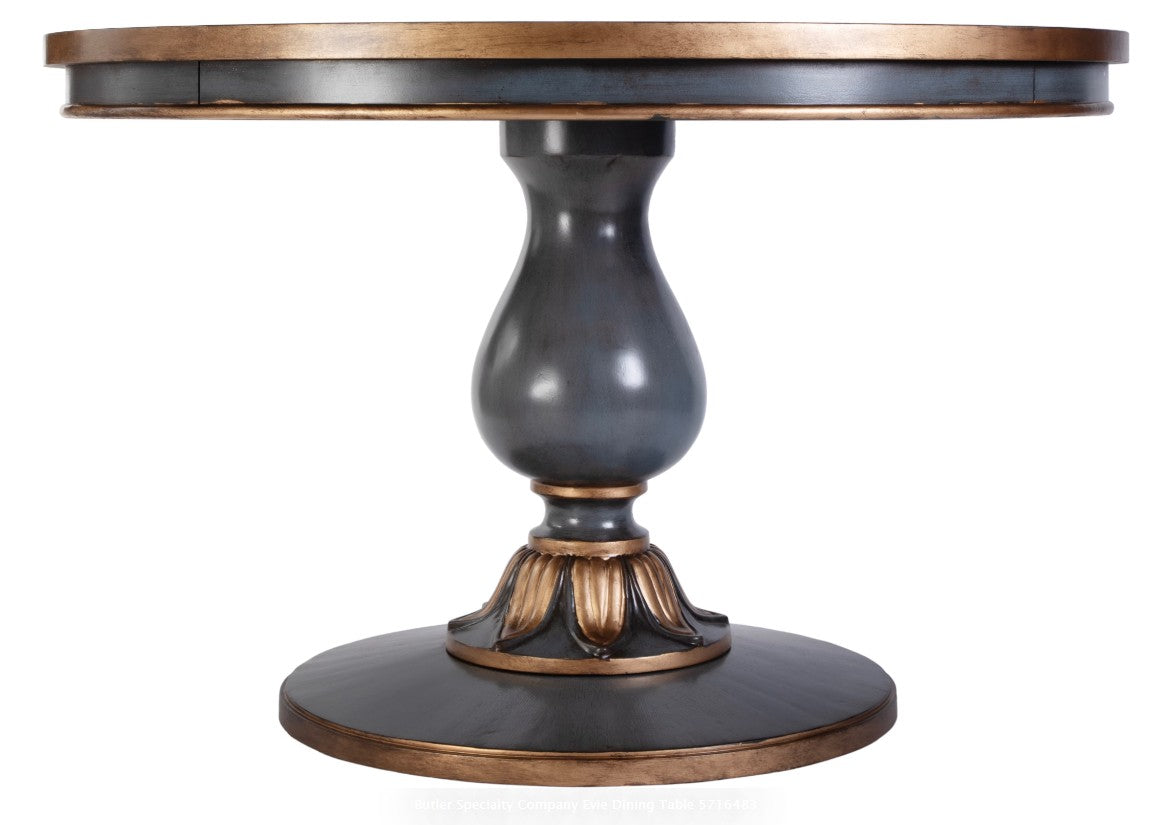 Round table with wooden top and metal base on a white background