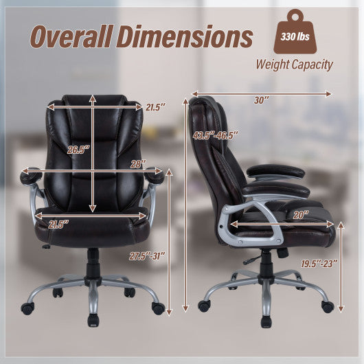 Executive Office Chair Leather Ergonomic Computer Desk Chair with Padded Seat and Armrests-Brown