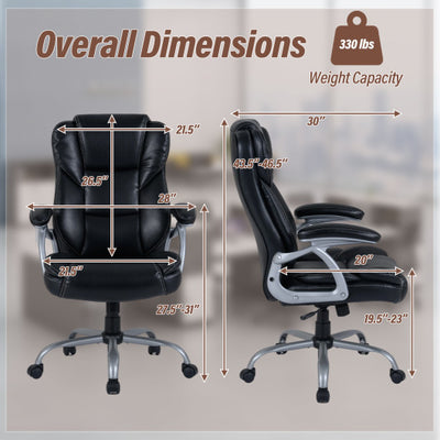 Executive Office Chair Leather Ergonomic Computer Desk Chair with Padded Seat and Armrests-Black