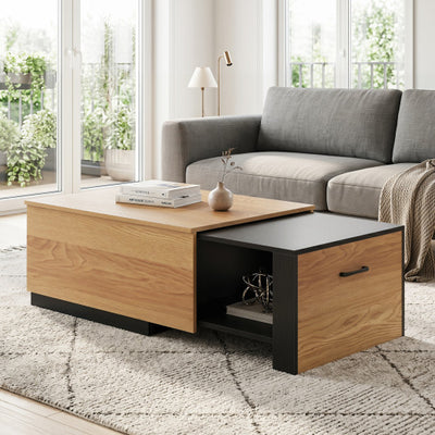 Extendable Coffee table with Concealed Storage Compartment-Natural