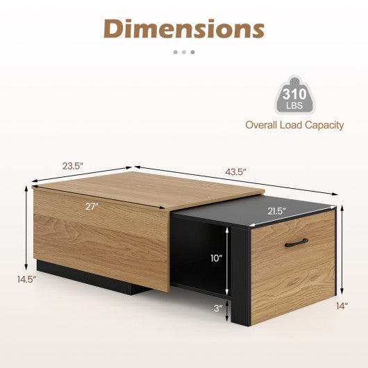 Extendable Coffee table with Concealed Storage Compartment-Natural