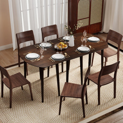 Extendable Dining Table Set with 2 Half-Round and 1 Rectangular Tables-Walnut