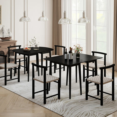Extendable Dining Table Set with 2 Half-Round and 1 Rectangular Tables-Black