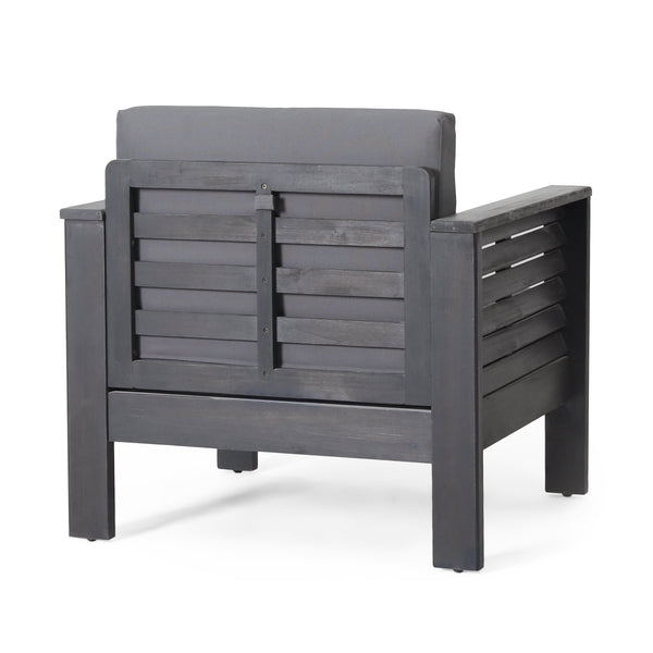 ( Set of 2) Outdoor Acacia Wood Club Chairs with Cushions, Dark Gray, 27.75