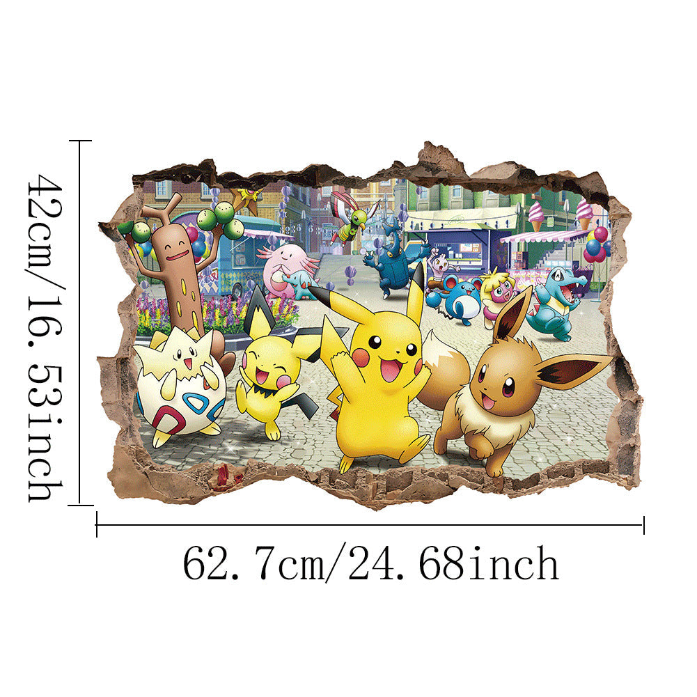 Cartoon anime children's room decoration wall sticker self-adhesive 3D Pikachu Digimon PVC sticker poster wall decoration