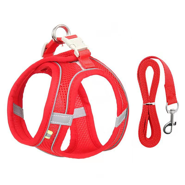 Adjustable Reflective Breathable Mesh Pet Harness for Cats and Dogs with Leash for Outdoor Use