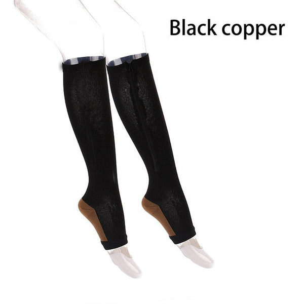 1 Pair Unisex Compression Socks Zipper Leg Support Knee Socks Women Men Open Toe Thin Anti-Fatigue Stretchy Socks Drop shipping - Gifts for You 'n Me