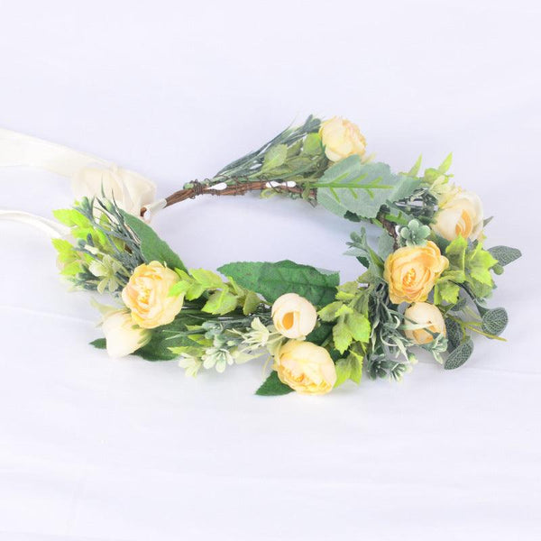 Flower garland headwear, forest style girl, sweet vacation, photography, hair accessories, simulated flowers, green leaves, flower garland