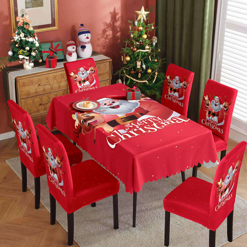 Christmas tablecloth, holiday decoration, elastic chair cover, household dining table, waterproof and dustproof tablecloth, fabric decorative tablecloth