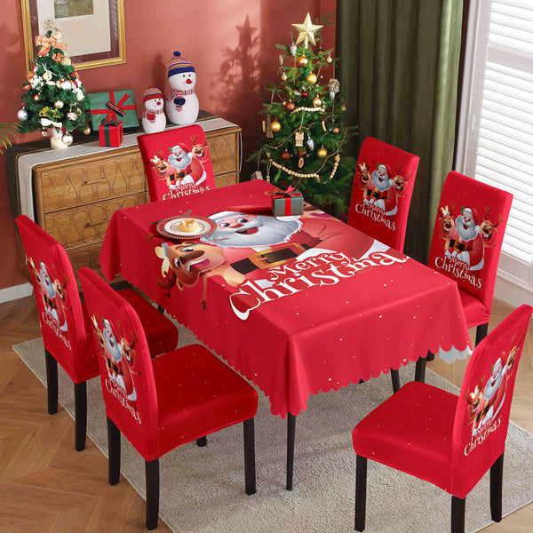 Christmas tablecloth, holiday decoration, elastic chair cover, household dining table, waterproof and dustproof tablecloth, fabric decorative tablecloth